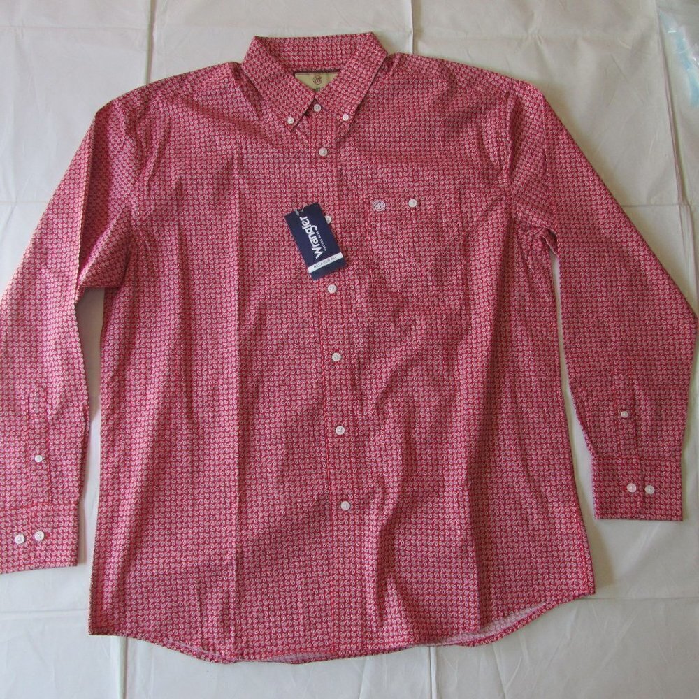 Wrangler Men's Large Long Sleeve Classic Paisley Button Up Shirt - Red